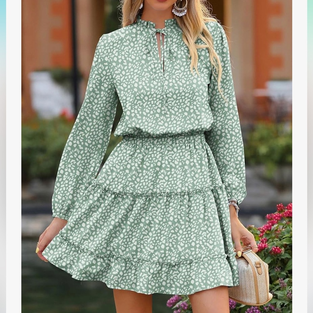 Btfbm Green Patterned Women's Dress